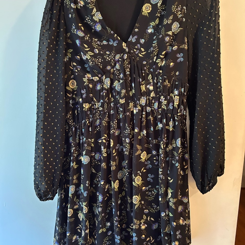 Umgee Black Smocked Bishop Sleeve Mini Dress